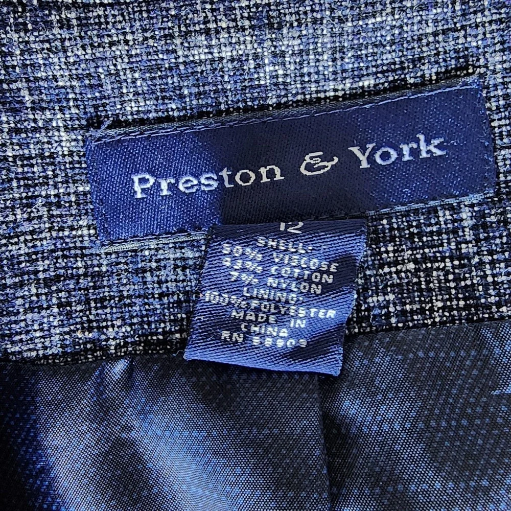 Preston & York 2pc‎ Skirt Suit Set Womens 12 Blue White Business Career Office